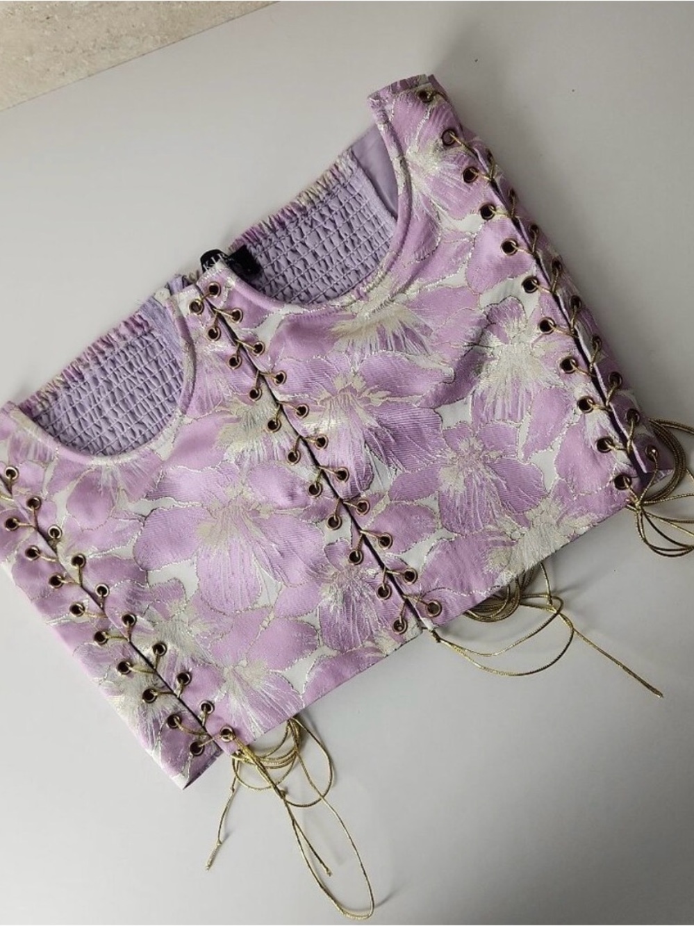 AKIRA Lilac Floral Lace-Up Crop Top